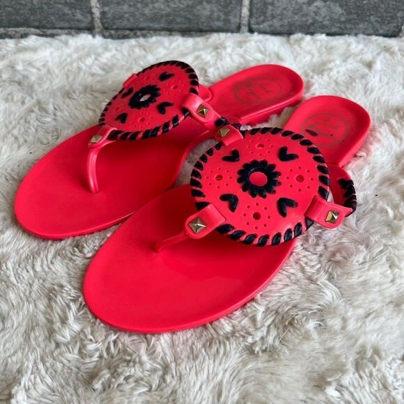 Jack Rogers Pink Blue Rubber Flip Flops Size 8 - Picture 1 of 6